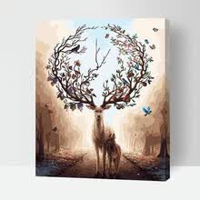 数字油画银光冰鹿风景花卉动物人物装饰字画棉布带框简约现代手绘油彩