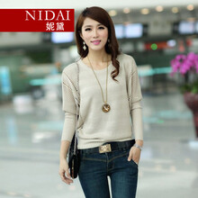 欧天娜 秋款女带领子毛衣甜美毛衣外套修身显