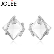 JOLEE 耳钉 S925银耳环 简约时尚天然白水晶耳饰品 送女友生日礼品礼物