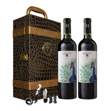 西班牙原瓶进口红酒 西莫赫朗德诺娅（DOP级）干红葡萄酒双支精美皮盒礼盒750ml*2瓶（内含四件套）