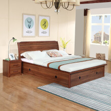 全友 双人床 现代新中式卧室高箱床实木框架家具全友家私1米5/1米8