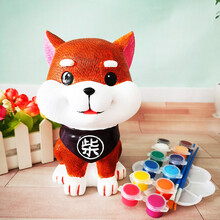 儿童diy彩绘摔不坏搪胶涂色石膏陶瓷娃娃白胚幼儿园手工玩具 柴狗