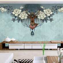 北欧风格现代简约家装素雅壁画欧式花纹印花梅花鹿壁纸客厅电视背景墙