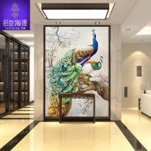 壁画5d凹凸背景墙布8d浮雕壁纸富贵吉祥墙纸孔雀竖版挂画走廊过道壁布