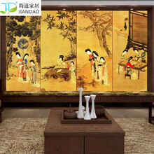 简道唐朝仕女图墙纸酒店大堂餐厅包房酒楼茶馆古典中式装修壁纸金陵