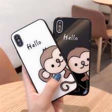 宇麦 网红iphonex手机壳玻璃8x苹果7plus卡通猴子6s情侣xs max个性