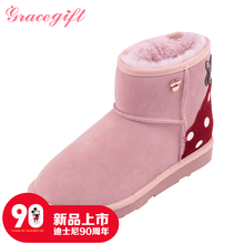 grace gift迪士尼米奇90周年纪念版雪地靴女短筒加绒保暖冬靴棉靴