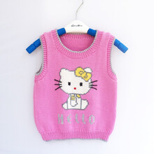 717171手工编织女宝宝小猫咪背心 婴幼儿童装套头上衣毛线马甲 圆领