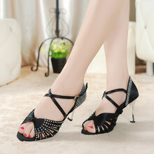 舞蹈传奇电镀金跟女式拉丁舞鞋镶钻成人夏季国