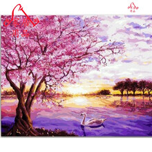 diy数字油画欧式风景抽象世界名画梵高-星空下的罗纳河 银色 樱花树下