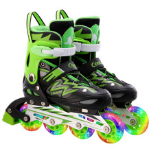 美洲狮（COUGAR）溜冰鞋成人轮滑鞋儿童套装初学可调码男女直排休闲旱冰鞋835 黑绿鞋(八轮全闪光) M码33-36