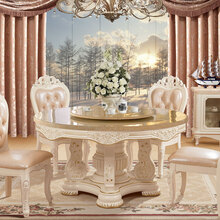福尊 大理石圆餐桌椅 欧式别墅实木餐桌餐椅套