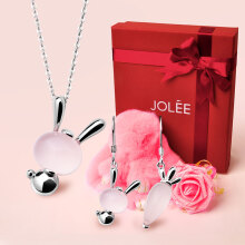 JOLEE 礼盒项链 兔子爱萝卜红色礼品天然粉水晶时尚饰品送女生情人节礼物
