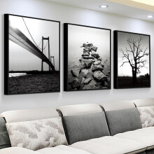 画客厅简约北欧三联画现代卧室抽象美式沙发背景墙有框挂画 黑白风景