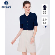 Navigare意大利小帆船女士翻領(lǐng)中袖針織衫修身開(kāi)衫2324524503 藍(lán) M 