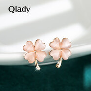 新款貓眼石四葉草耳釘女銀學(xué)生簡(jiǎn)約耳環(huán)女時(shí)尚韓版氣質(zhì)小巧冷淡風(fēng)韓國網(wǎng)紅925銀針耳飾品送女友 玫瑰金色