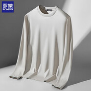 羅蒙桑蠶絲長(cháng)袖T恤男2024新款春秋款圓領(lǐng)打底衫純色寬松休閑體恤秋衣 淺灰色 L （110-130斤）