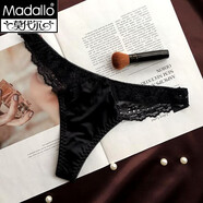 莫代爾新品歐美側鏤空蕾絲T字丁字褲絲滑錦綸性感低腰內褲女網(wǎng)紗短褲 黑色 均碼1.8-2.3尺83-120斤