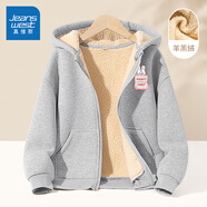 真維斯童裝女童外套秋冬2026新款兒童連帽衛衣女孩加絨衣服中大童保暖開(kāi)衫 【加厚款】灰/J口袋兔K 150