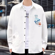 海迪洛襯衫外套男2025秋季新款薄款寬松印花有彈力襯衣港風(fēng)潮流帥氣外套 白色 常規(guī) 817 XL (建議125-140斤）