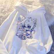 凌卡戚加絨連帽衛衣男秋冬港風(fēng)休閑字母帥氣潮流寬松學(xué)生ins外套 加絨 GX66擼貓娃娃珍珠白連帽 M 建議85-105斤