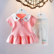 優(yōu)美童女童夏裝套裝嬰兒童裝洋氣上衣短袖polo衫女寶寶夏天衣服1-2-3歲 粉色套裝 73 偏小一碼往大一個(gè)號