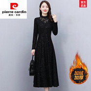 皮爾卡丹（pierre cardin）品牌女裝冬季加絨加厚連衣裙女秋冬內搭長(cháng)款中年媽冬天打底裙保暖 黑色【加絨加厚】 XL