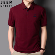 吉普（JEEP）短袖t恤男夏季純棉寬松商務(wù)休閑polo打底衫男裝半袖翻領(lǐng)體恤 棗紅色 2XL 建議170-185斤
