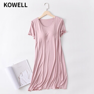 KOWELL夏季莫代爾睡衣女士帶胸墊短袖睡裙免文胸薄款大碼寬松家居服 豆沙粉 L 120-135斤胸圍90
