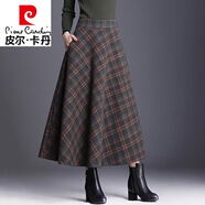 皮爾卡丹（pierre cardin）格子毛呢半身裙子女裝秋冬天2023年新款季洋氣中長配毛.衣大擺 橘色格子 XL 115-125斤