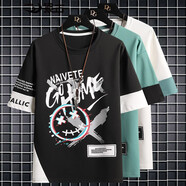 浪古 夏季短袖T恤男士休閑潮牌青少年學(xué)生半袖體恤潮流男裝半截袖夏裝 D256黑色 M