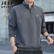 JEEP SPIRIT吉普衛(wèi)衣男士春秋季半拉鏈重磅長(zhǎng)袖T恤男刺繡衣服 灰色 XL 