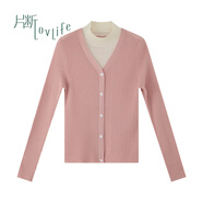 片斷（dribs＆drabs）片斷毛衣女新款半高領(lǐng)假兩件撞色小眾基礎打底彈力百搭上衣 粉色 160/84A/M