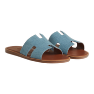 愛(ài)馬仕（HERMES）拖鞋男士新款一腳蹬平底鞋沙灘鞋居家人字拖時(shí)尚百搭 藍色 43.5