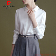 GIOIO品牌重磅三醋酸緞面真絲襯衫女職業(yè)女裝上衣白色長(zhǎng)袖精致面試襯衣 月光白 XL 115-125斤