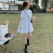 衣典零一（LEDIALYI）法式甜美泡泡袖襯衫連衣裙2024夏季新款韓版寬松小個子娃娃裙夏天 白色 S（建議100斤內(nèi)）