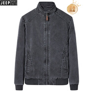 JEEP SPIRIT秋冬季百搭男士休閑夾克純棉水洗中年修身立領(lǐng)上衣男裝外套大碼 深灰色 L