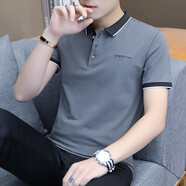 牧思特短袖t恤男士polo韓版潮流夏季棉翻領(lǐng)T恤新品中年男裝休閑修身半袖衣服夏天 深灰色 L