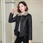 宗純   海寧皮衣真皮羽絨服女短款綿羊皮水貂領(lǐng)寬松加厚外套秋冬新款顯瘦百搭chic時(shí)尚真皮上衣潮 黑色 2XL