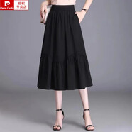 皮爾卡丹（pierre cardin）夏季新款胖媽m大號百褶拼接口袋A字中長(cháng)款半身裙顯瘦高腰大擺裙 黑色(纖維薄款) 3XL 建議145-160斤