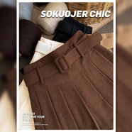 NicoleJolie高品質(zhì)燈芯絨百褶裙女秋冬季韓版高腰短裙大碼顯高顯瘦條絨半身裙 咖啡 XL(115-125斤)