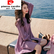 皮爾卡丹（pierre cardin）春秋新款日系復(fù)古氣質(zhì)針織連衣裙矮個子收腰顯瘦內(nèi)搭打底 紫色 S