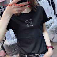 LOVER RUCCI歐洲站純棉圓領(lǐng)鑲鉆短袖t恤女夏裝2024新款白色修身顯瘦半袖ins潮 黑色 XL (121~130斤)