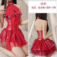 慕幕拍照衣服cosplay女裝網(wǎng)紅直播服裝皮質(zhì)連體衣暗黑蘿莉惡魔御姐女 紅色(裙子+項(xiàng)圈+) 均碼