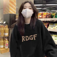 妃麗慕尚秋冬季oversize鹿皮絨圓領套頭衛(wèi)衣女落肩慵懶風長袖上衣外套女裝 B6301黑色【加絨款】 M