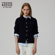 Teenie Weenie【趙露思同款】小熊女裝復古寬松綿羊毛絞花針織開(kāi)衫 B-藏青色 M (165)