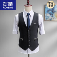 羅蒙（ROMON）春秋新款男士格子西裝馬甲韓版修身青年商務(wù)時(shí)尚馬夾男坎肩背心潮 226拉鏈款黑色 S 165