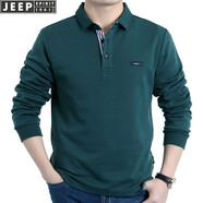 吉普（JEEP）長(zhǎng)袖t恤男2025年春秋新款男士商務(wù)休閑寬松棉質(zhì)大碼翻領(lǐng)男裝上衣 PS0001款墨綠色 L(建議131-145斤)