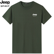 JEEP SPIRIT吉普短袖T恤男夏季新款棉質圓領薄款休閑純色大碼體恤上衣寬松 9010軍綠色 L / 115-130斤
