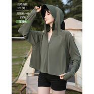 COZOK防曬衣服衫女連帽披肩黑膠帽檐透氣夏季輕薄冰絲 橄欖綠 黑膠帽檐 均碼